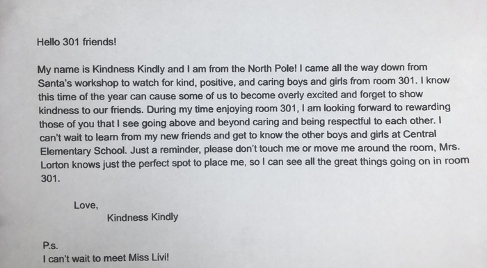 Kindness Kindly letter for class. 
